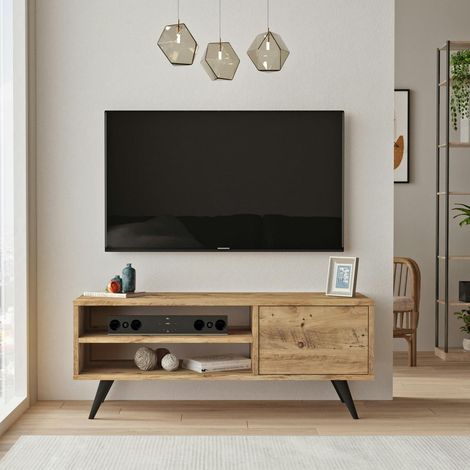 Petit meuble TV décor bois de pin avec rangement MARFA (1/5)