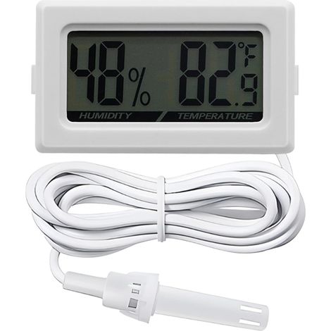 Thermomètre et hygromètre numériques avec sonde, spécialement conçus pour les reptiles — appareil 2 en 1 pour terrariums, avec lecture directe (blanc) (1/5)