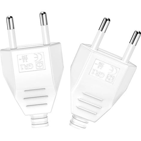 Blanc 2 Pièces Fiche Européenne Plate, Prise Electrique Male 250V 2.5A, Fiche Euro Schuko Fiche D'alimentation Domestique Décorative à Encastrer ou à Remplacer (1/5)