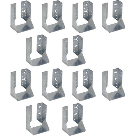 Sabot de poutre acier - Lot de 10 pièces - Galvanisé - Renfort interne lourd - Charpente et terrasse - 80x120x75 mm (1/5)