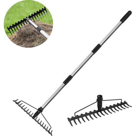 Râteau à 17 dents avec manche de 120 cm, râteau à feuilles de jardin robuste pour ratisser les feuilles,ameublir le sol,niveler et ramasser les roches (1/5)