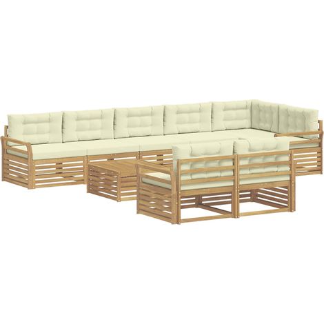 Conjunto de sofás de exterior 9 uds. Blanco y Crema Poliéster vidaXL (1/5)