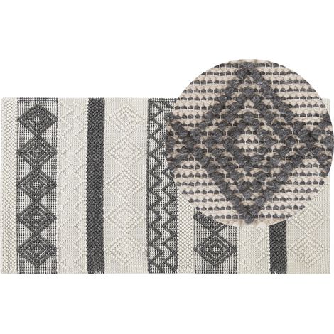 Alfombra de lana beige claro gris oscuro 80 x 150 cm hecho a mano Davutlar (1/5)