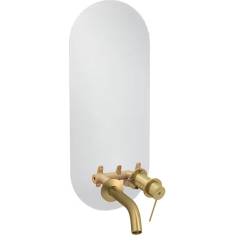 Espejo LED ovalado 2 agujeros + mezclador de lavabo empotrado JACOB DELAFON Grands Boulevards Latón cepillado + cuerpo empotrado
