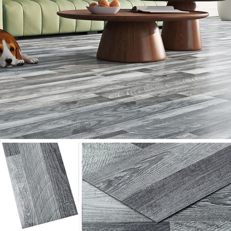 Epais Dalle PVC Adhesive Sol Bois Gris 90x15CM Imperméable Lino Sol Adhesif Gris Panneaux Bois Parquet Adhesif Sols Salle de Bain Salon Cuisine Carrelage Adhésif Chambre, 18 Pièces (1/5)