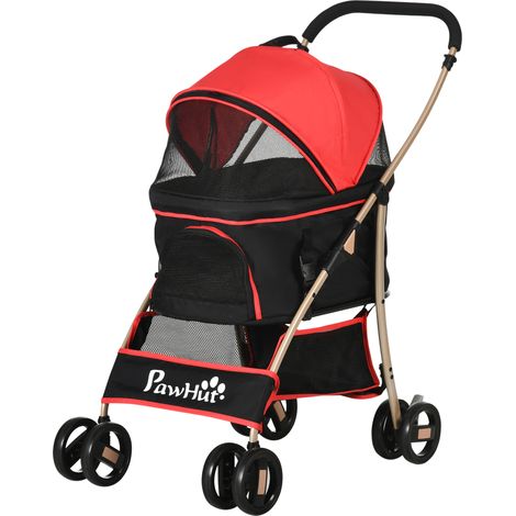 Poussette chariot pour chien 2 en 1 pliable rouge 82x49,5x98 cm