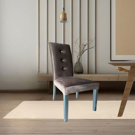 Set 2 Sedie Imbottite Velluto Grigio 3 Bottoni da Interno 47x46x101 cm (1/3)