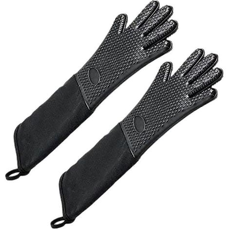 Manique de cuisine professionnelle extra longue en silicone, gant de cuisine résistant à la chaleur avec intérieur en coton pour une protection optimale contre la chaleur. (1/5)