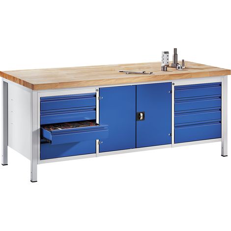 RAU, Établi sur piétement, 8 tiroirs taille L, 1 armoire à