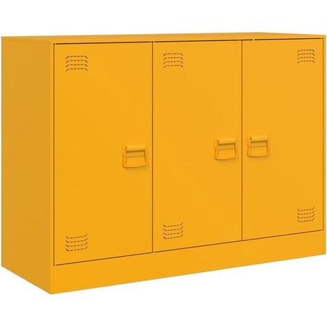 Buffet de Rangement Jaune Moutarde 99x39x73 cm en Acier, Meuble Bas Moderne avec Portes et Étagères Ajustables pour Salon, Cuisine ou Entrée (1/5)