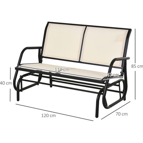Fauteuil à bascule, banc de jardin 2 places, balancelle de jardin, banc de parc, mobilier de jardin en métal, noir et beige, 120 x 70 x 85 cm (1/5)