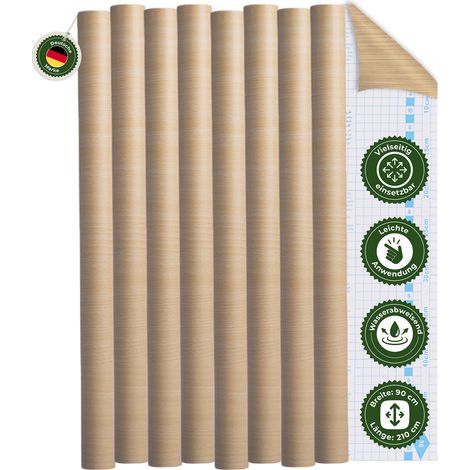 Klebefolie Klebefolie Möbel – Möbelfolie selbstklebend Holzoptik Ahorn 8er Set, 8 x 90 x 210 cm, zuschneidbar, rückstandsfrei entfernbar – Veluxis