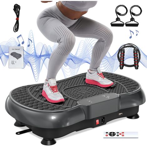 Piattaforma vibrante fitness con integrati/Bluetooth – 99 livelli di vibrazione – 15 programmi – Display LED – Con telecomando – Fasce elastiche e corde per saltare – 56x37x16 cm