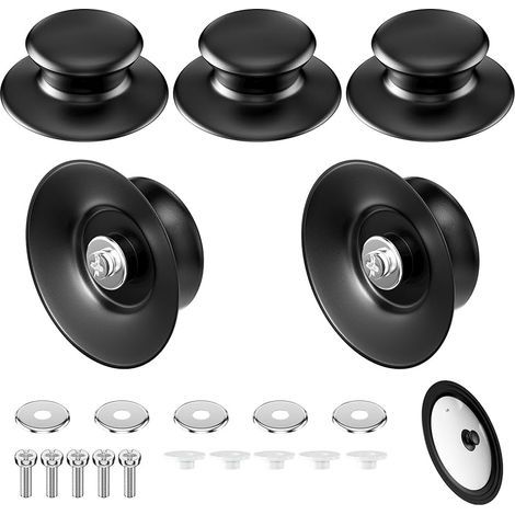 5 PCS poignée couvercle casserole, bouton de couvercles cocotte en fonte universel, Boutons de rechange en bakélite, pot lid handle, Résistants à la chaleur, avec vis, pour Poêle, Marmite (1/5)