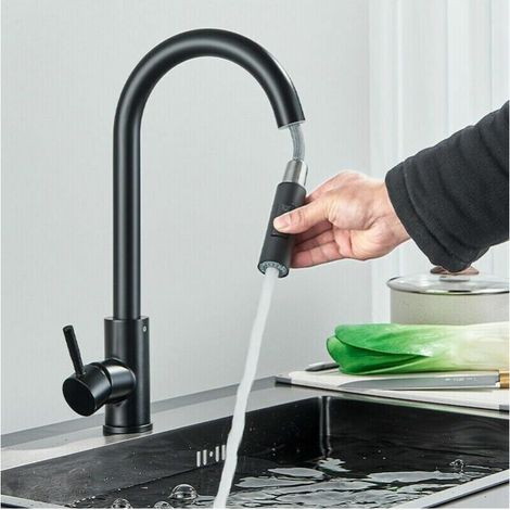 Black Kitchen Faucet, 2 Mode Kitchen Faucet, Telescopic Faucet, 360° Swivel Nozzle 304 Stainless Steel (1/5)