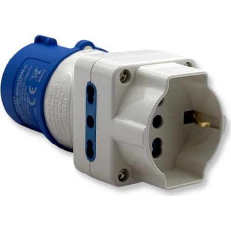 Adaptateur monobloc industriel VB Electric 73100 avec 3 prises 1 Schuko + 2 bypass 16 A 220 V usage professionnel domestique