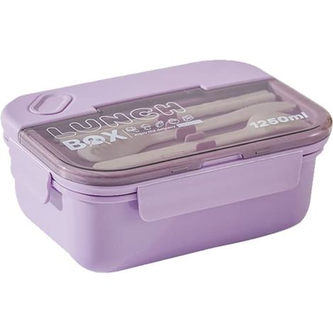 Boîte à lunch Bento 1250 ml à 3 compartiments, étanche anti-fuite, boîte repas réutilisable, avec séparateurs, idéale pour école, bureau, pique-nique, voyage et repas à emporter, lilas (1/5)