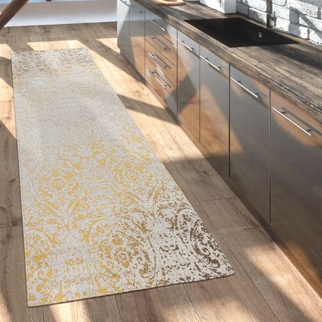 Paco Home Tappeto per esterni, per il balcone, a pelo corto, dall'aspetto orientale, in diversi colori e grandezze 80x150 cm, Giallo