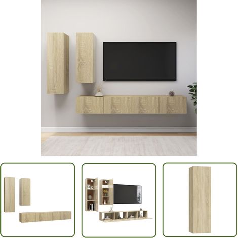 The Living Store Ensemble de meubles TV 4 pcs Chêne sonoma Bois d'ingénierie - Meuble Tv - Meuble Tv Suspendu - Meuble Hifi - Rangement - Bois D'ingénierie (1/5)