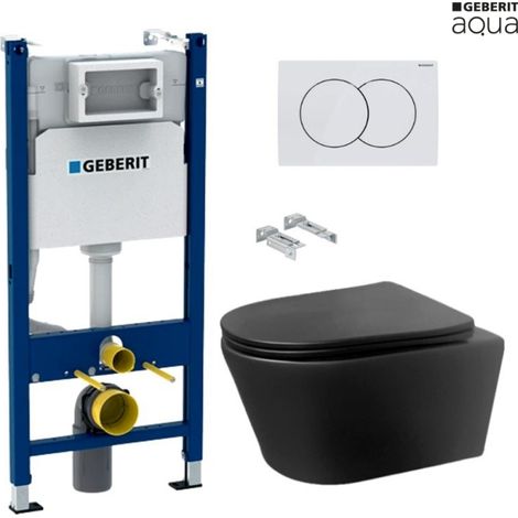 Bastidor GEBERIT Duofix pack cisterna empotrada y pulsador DELTA 01 bl br con WC suspendido AzulBath LIA NEGRO MATE Rimless 48CM