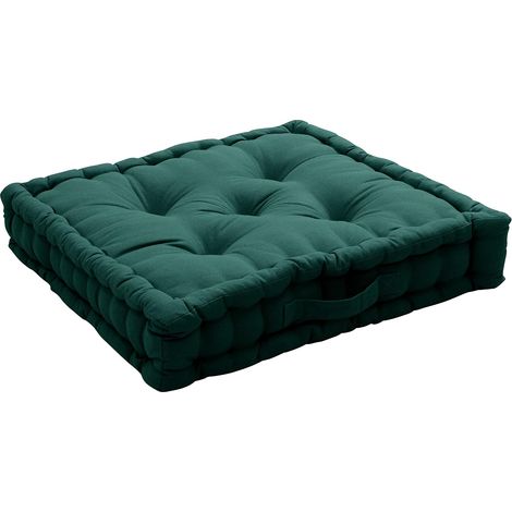Coussin de sol42x42 cm vert foncé coton recyclé, poignée, capitonné (1/4)