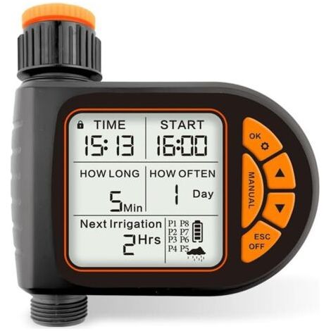 Timer, Timer d'eau programmable pour robinet de tuyau de jardin avec retard de pluie pour l'extérieur, pelouse, arrosage de cour, irrigation goutte à goutte (1/4)
