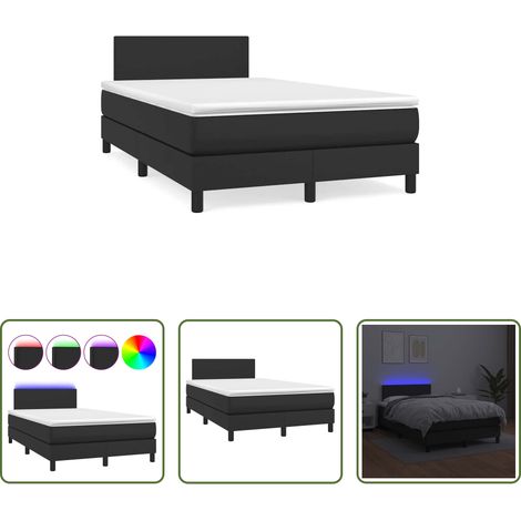 Sommier tapissier - Sommier à lattes de lit matelas LED noir 120x190 cm similicuir (1/5)