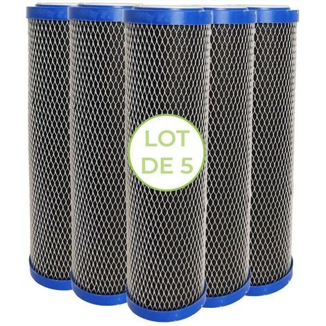 10-inch 2-in-1 Water Filter: Anti-sediment + 5µm Activated Carbon – Pack of 5 Cartridges Compatible with Household Filters