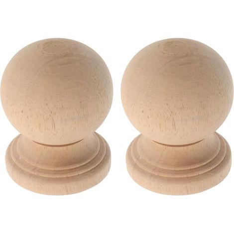 2 Pièces Boules de Rampe d'Escalier en Bois Massif, Embouts de Poteau Décoratifs Non Vernis pour Tringles à Rideaux pour Rampes Escalier et Meubles Accessoires DIY Mobilier 10cm (1/5)