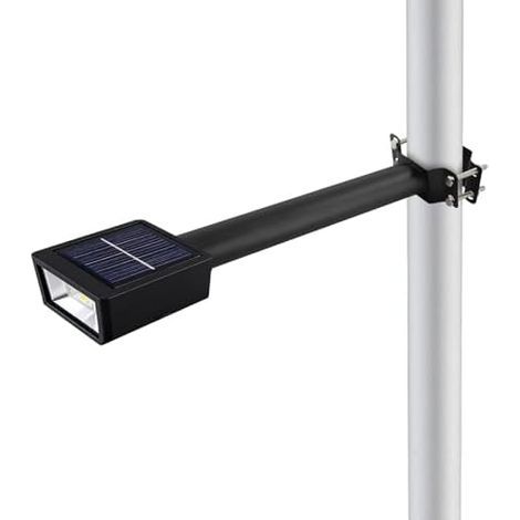 Set mit 4 Lichtmasthalterungen für Straßenlaternen – Lampenarm aus verzinktem Eisen mit Klemmbefestigung. Wandhalterung für Solarleuchten, Strahler und Stallleuchten, schwarz. (1/5)