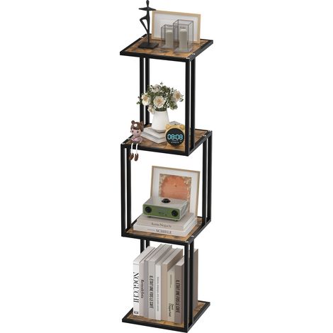Étagère d'angle à 4 Niveaux, Bibliothèque, Cadre en Métal, Étagère de Rangement pour Salle de Bain, Étagère de Rangement en MDF, (1/5)