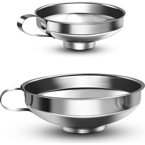 2 Imbuti per conserve, imbuti per marmellata in acciaio inox, imbuto a bocca larga, imbuto a bocca larga in acciaio inox per il trasferimento di liquidi e polveri (piccolo e grande) (1/5)
