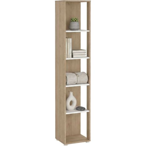 Dmora - Libreria Marguerite, Scaffale da ufficio, Mobile portalibri, Biblioteca, 41x34 h205 cm, Rovere e Bianco