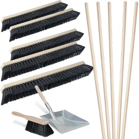 BRB Lot de 5 balais, Longueur 1000 mm, avec 5 Manches en Bois de Selle + 1 kit de Balayage