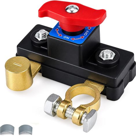 Coupe Circuit Batterie Voiture 12V-24V, Interrupteur de Batterie en Cuivre Pur Réglable, Moto, Camion, Camping Car, Tracteur, Bateau (1/5)