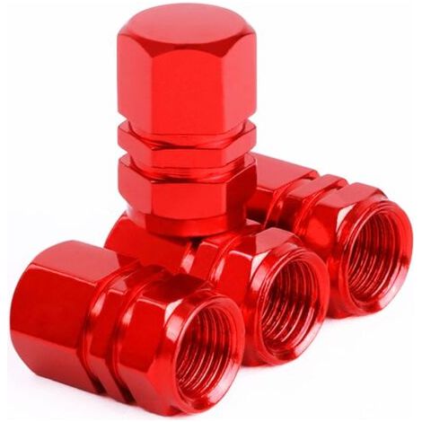 4 Pièces Bouchons de Valve de Pneu, Accessoire Anti-poussière Universel pour Moto, Voiture, Vélo (Rouge) (1/4)