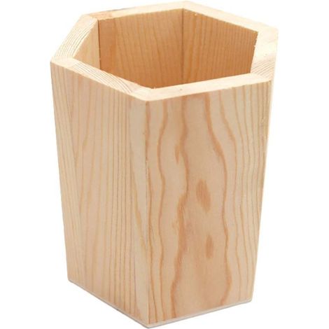 Trade Shop - SECHSECKIGER STIFTHALTER AUS HOLZ RF64888 ORGANISER H11.5CM STIFTE BEHÄLTER -