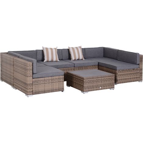 easycomfort salotto da giardino in rattan da 7 pezzi con tavolino e divano modulabile con cuscini, grigio (1/5)