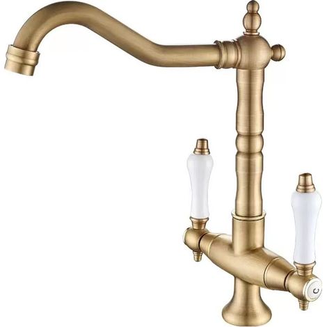 Robinet de cuisine rétro en cuivre style bambou, mitigeur eau chaude/eau froide, lavabo de balcon, tuyau antigel pour machine à laver d'extérieur (1/5)