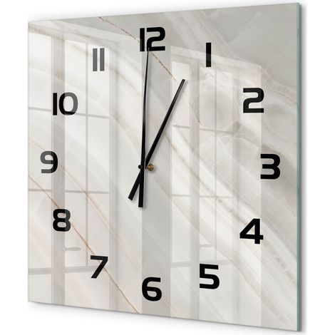 Grande Horloge Murale Carrée Décoration Murale Verre Trempé Design Artistique Texture de marbre 60x60 cm (1/5)