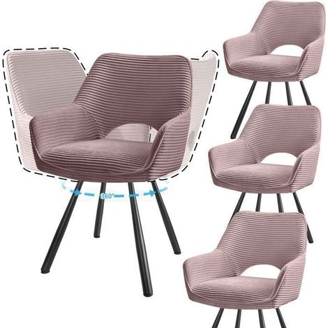 Chaises de salle à manger - WAFTING - WAFTING - Velours rose - Pivotantes avec accoudoirs - Pieds métal (1/5)