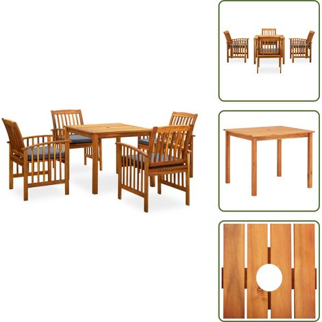 Ensemble à manger de jardin 5 pcs avec coussins Acacia solide - Ensemble Salon De Jardin - Mobilier De Jardin - Table De Jardin - Chaises De Jardin - Acacia (1/5)