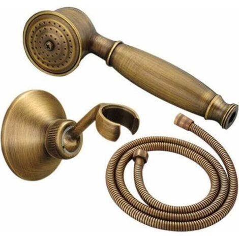 Antique brass shower head – Complete shower system with 1.5m hose – 360° rotating support – Shower nozzles included (1/5)