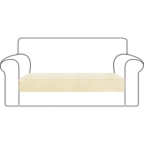 Housse de coussin élastique jacquard pour canapé, fauteuil ou chaise (lot de 3, beige, double assise). Protège-coussin d'assise. (1/5)