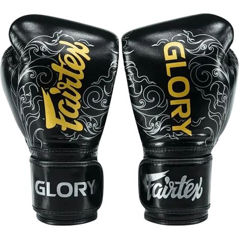 Gants de boxe et d'entraînement de compétition Fairtex Glory Kickboxing 10 oz Noir/Argent (1/5)