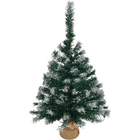 24 Zoll grüner Spray-Weiß-Weihnachtsbaum mit 70 Zweigen auf Baumwoll- und Leinenbasis aus PVC-Material (1/5)