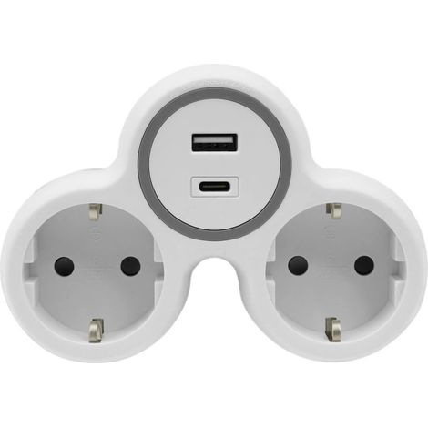 Divisor de enchufes 2x 230V Schuko toma 2x USB gris-blanco (1/3)
