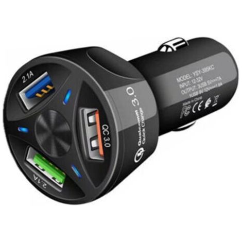 Fahrzeugmontiertes QC3.0-Ladekabel, 3,1-A-USB-Schnelllade-Hub mit 3 Anschlüssen für Smartphones – Schwarz