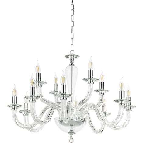 Lampada a sospensione RAVEL 12 luci in vetro lavorato a mano D82 cm CROMO (1/3)