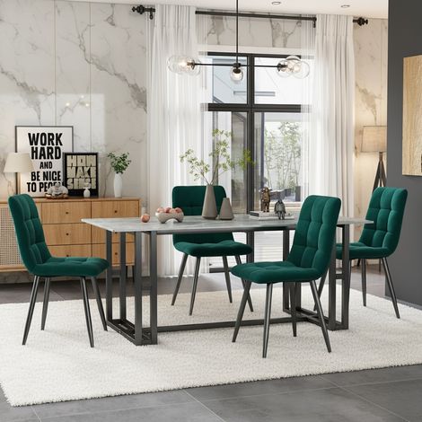 Set di 4 sedie da pranzo (H. 86 cm), sedie da soggiorno con schienale ergonomico, velluto e gambe in metallo, stile moderno, Verde scuro (1/5)